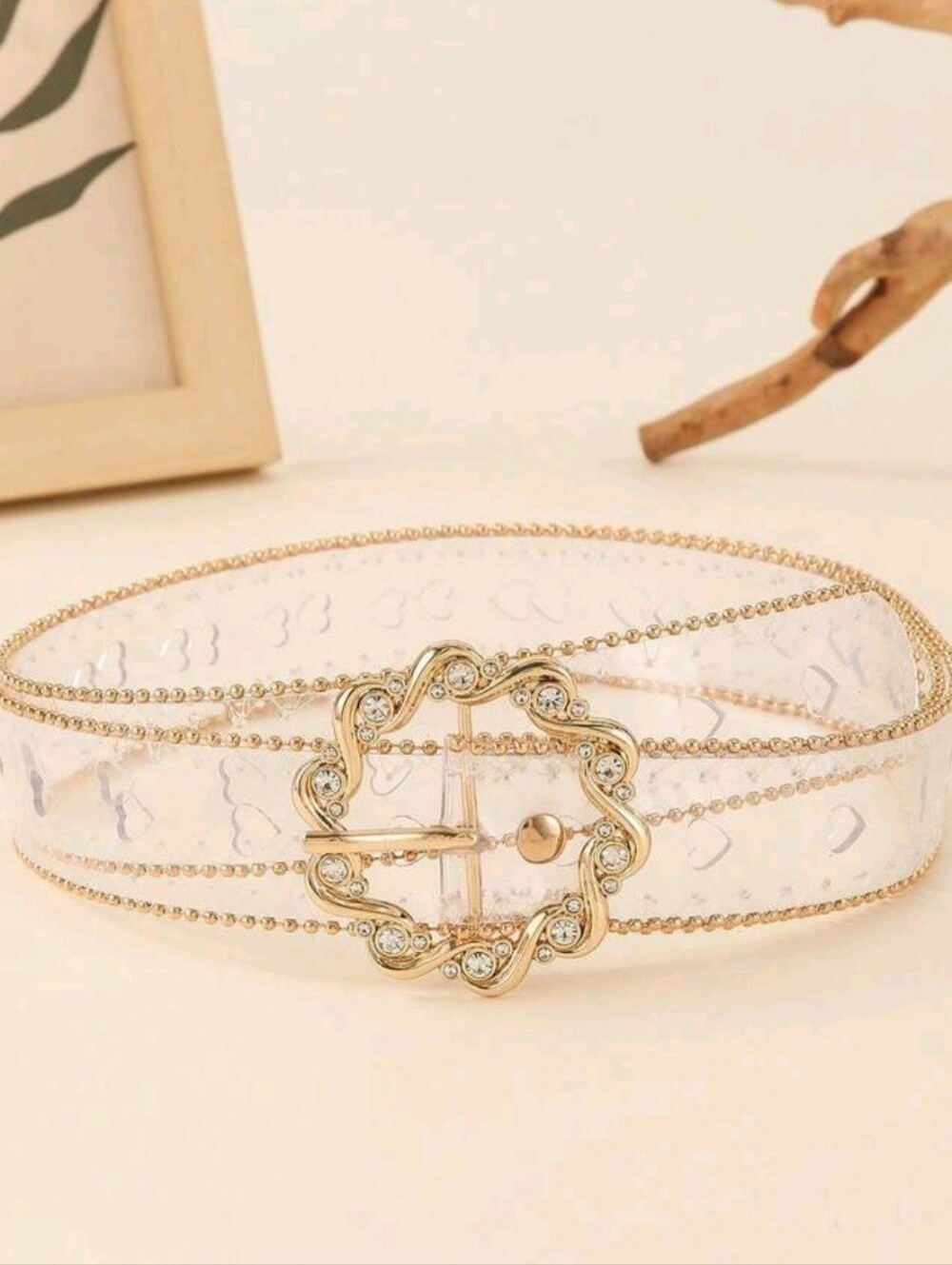 Gold Accent Clear Women's Waist Belt with Crystal Buckle